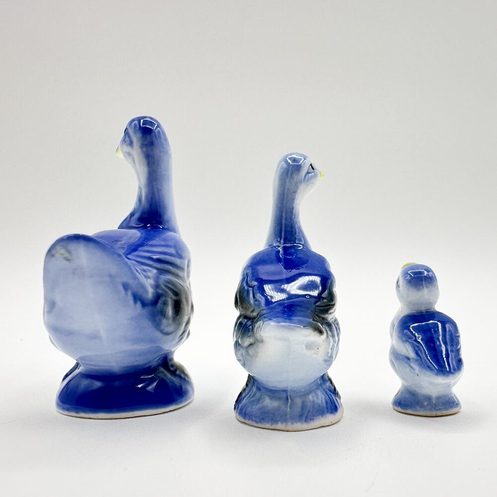 Mini Bone China Duck Family Figurines Porcelain Blue Ducks Geese Hand Painted - Picture 10 of 13